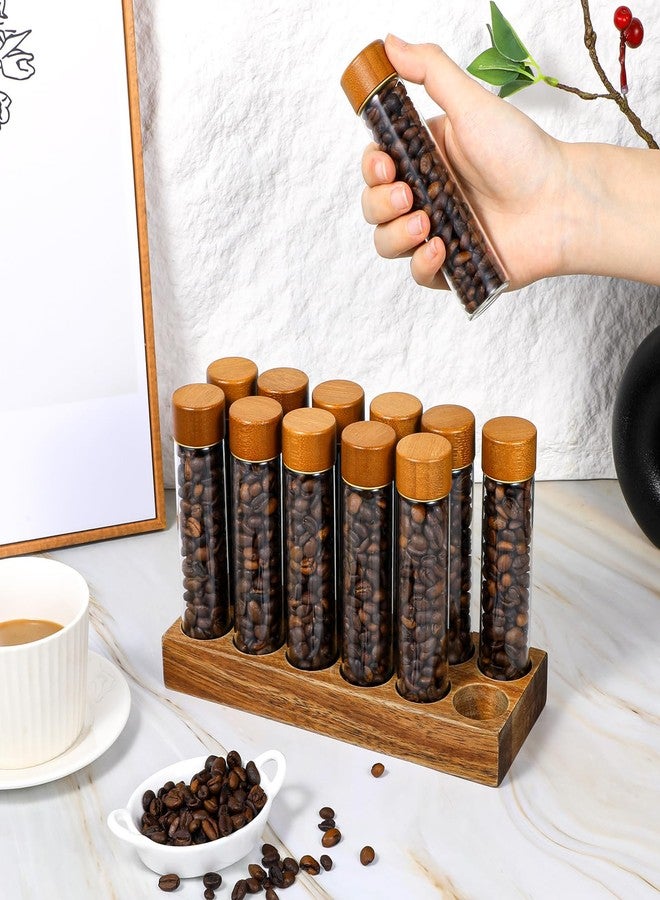 Exclaith 12 Pack Single Dose Coffee Bean Storage Tubes with Wooden Stand, Coffee Bean Cellar Container with Walnut Solid Wood Base, Espresso Beans Canisters Set (2 OZ) - Image 5